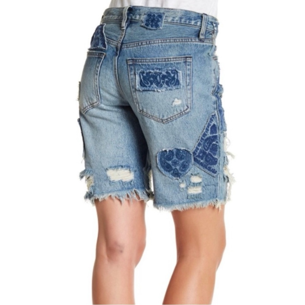 We The Free Blue Distressed Jean Patchwork Shorts - Picture 4 of 10